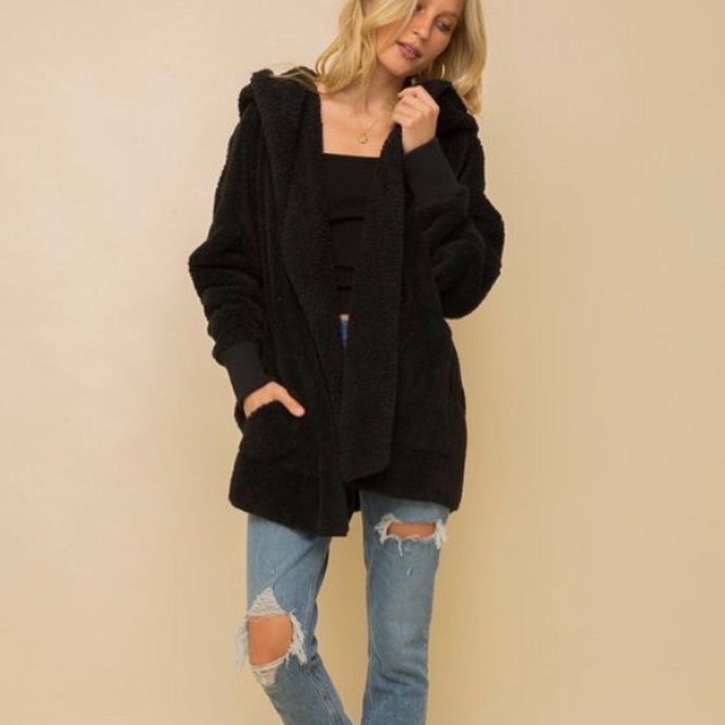 Black Faux Fur Hooded Jacket